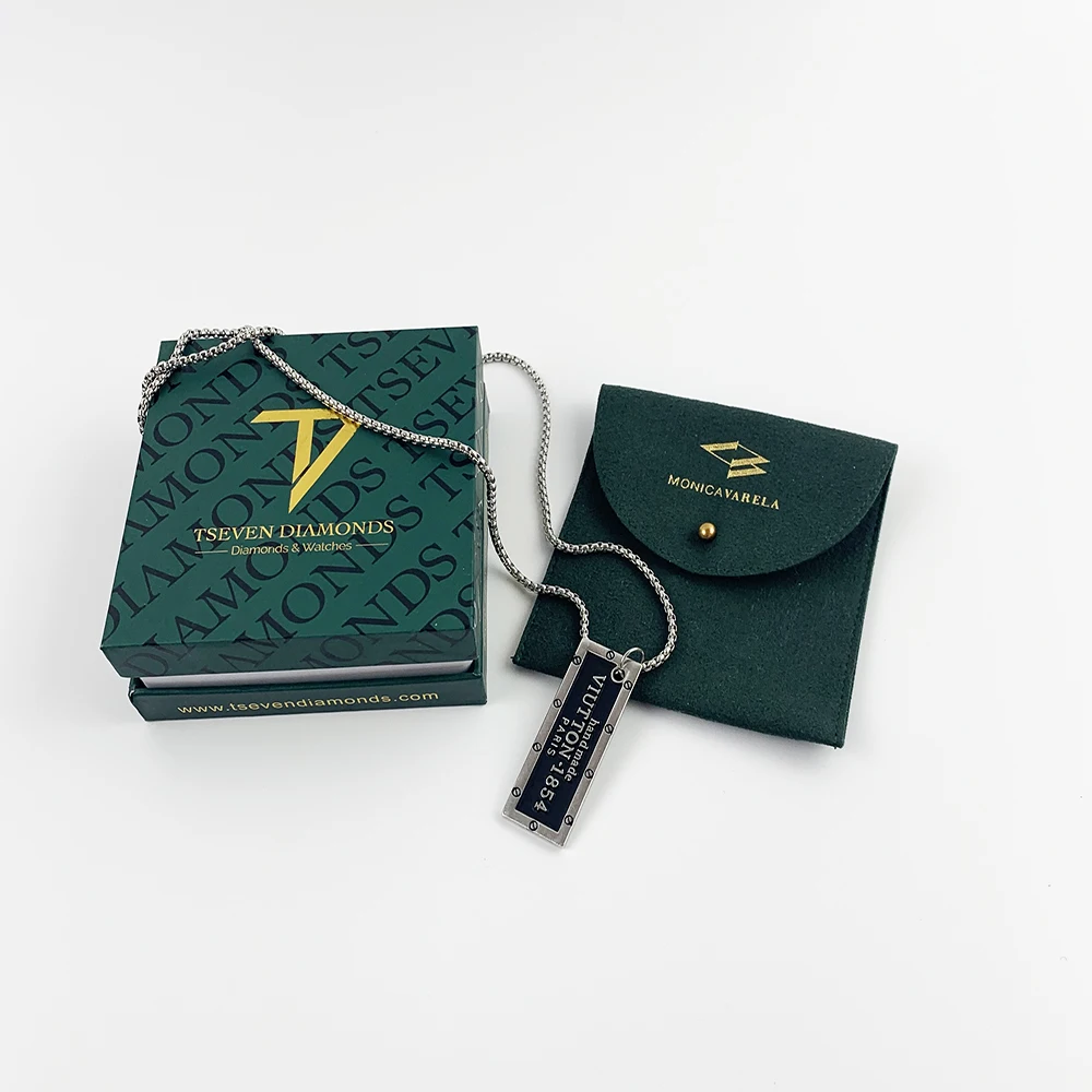 Custom dark green jewelry packaging box handmade environmental recyclable paper lid and base jewelry box and bag