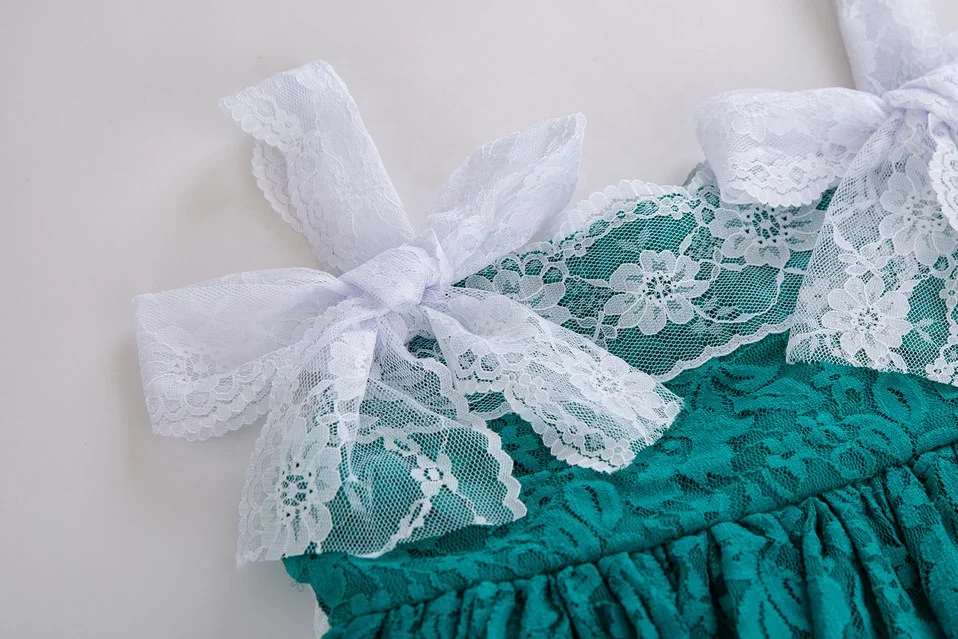 2023 OEM Pettigirl Newest Green Baby Girls Dresses Lace Flower Girl Dresses With Headwear Wholesale