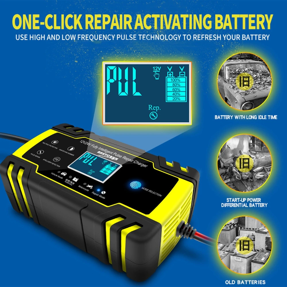 Car Battery Charger 12V 10A Battery Charger Car 12/24V 8A Touch Screen Pulse Repair Lcd Standard For