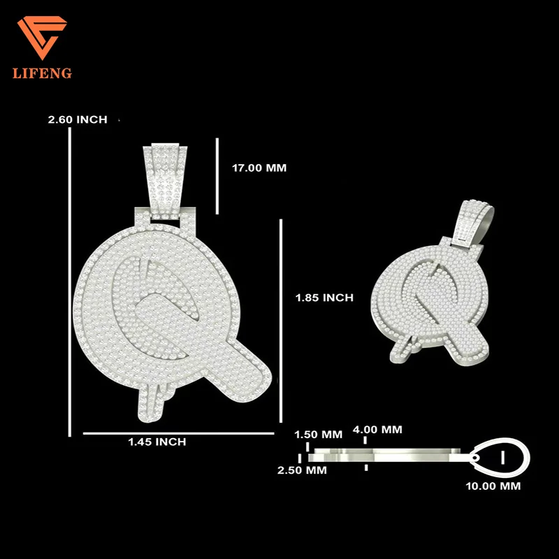 Iced out Jewelry Custom hiphop letter pendants A-Z letters 0-9 number pendants moissanite initial pendant 925 silver jewelry