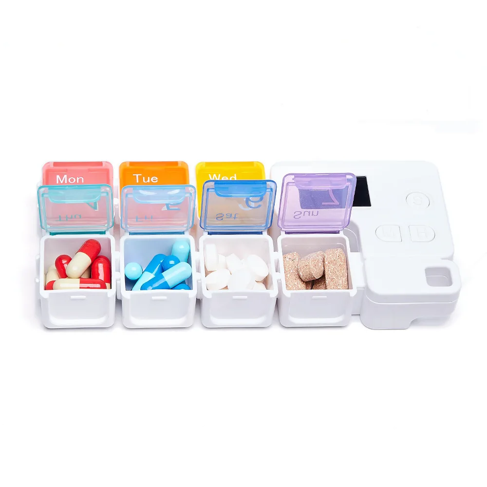 New Style Revolutionary Packaging Electronic Time Reminder Seal Plastic Colorful Cute Smart Pill Box For 7 Days