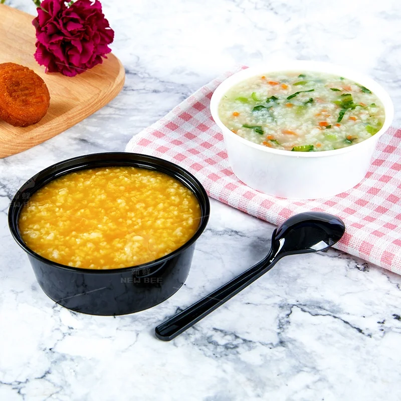 Pp черный круглый экологически чистый Ланч-бокс для микроволновой печи, одноразовый пластиковый бэнто-бокс на вынос для супового соуса