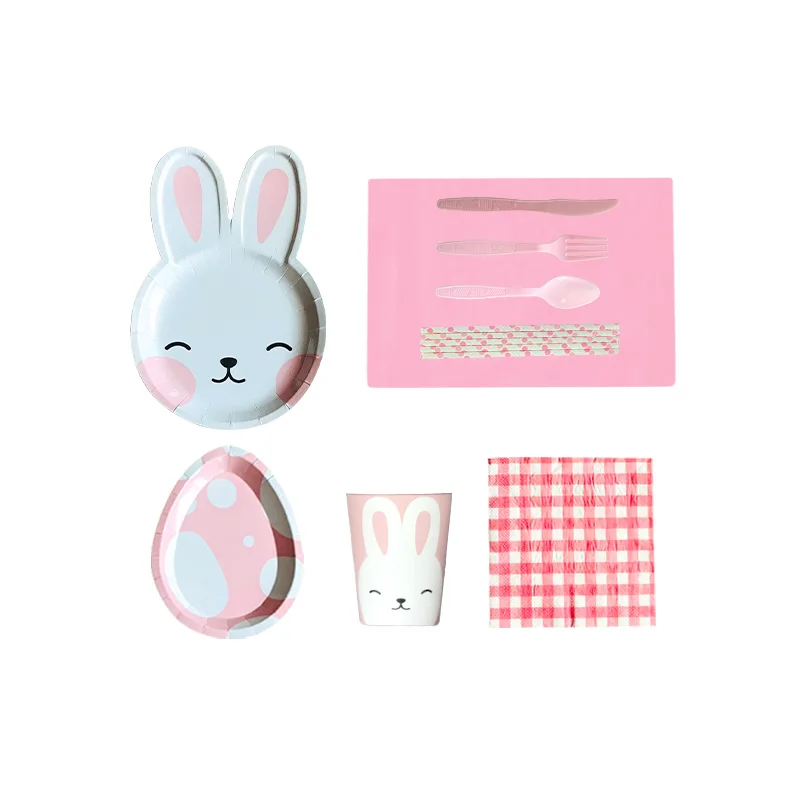 Partybus Disposable Rabbit & Egg Pattern Paper Plates/ Cups Easter Party Tableware Products