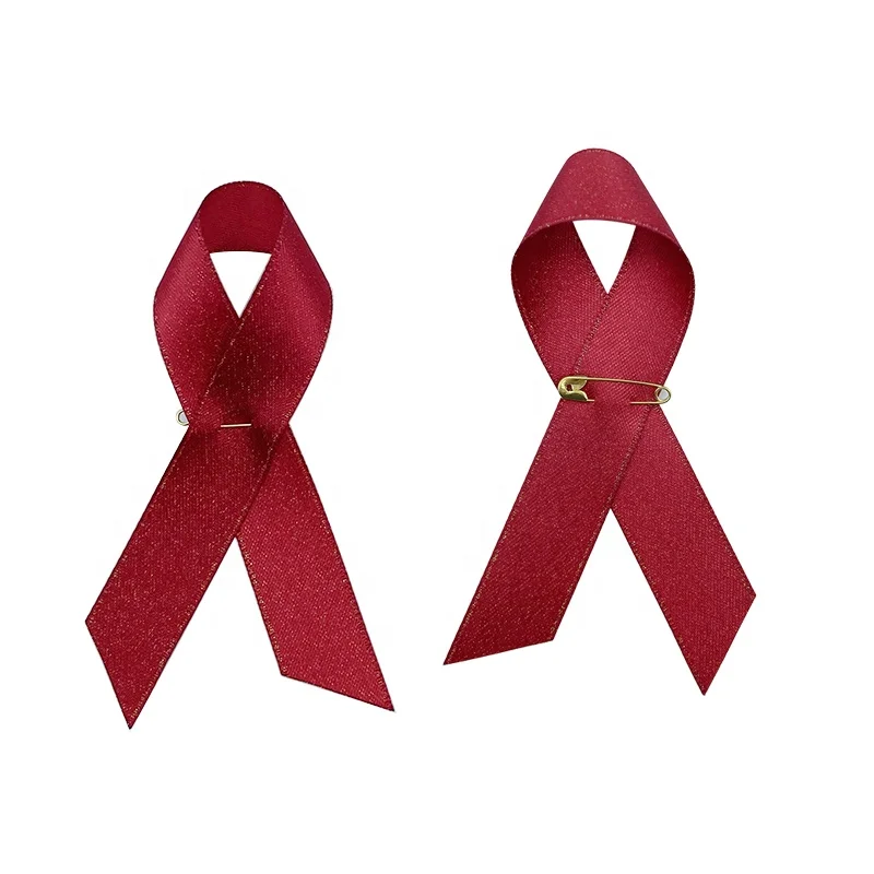 E-Magic Factory Wholesale Red Awareness Ribbon Pins Red Ribbon Lapel Pin to Raise Awareness of HIV/AIDS