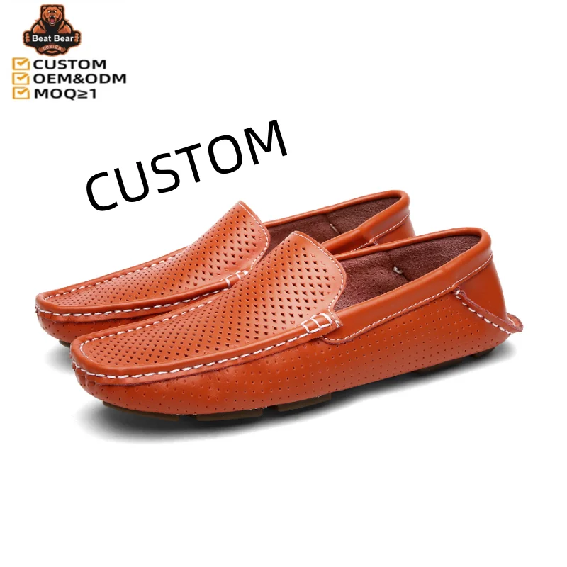 OEM Custom men slip on leather loafers mens casual fashion driving shoes  comfortable moccasin boat shoes loafer shoes for men