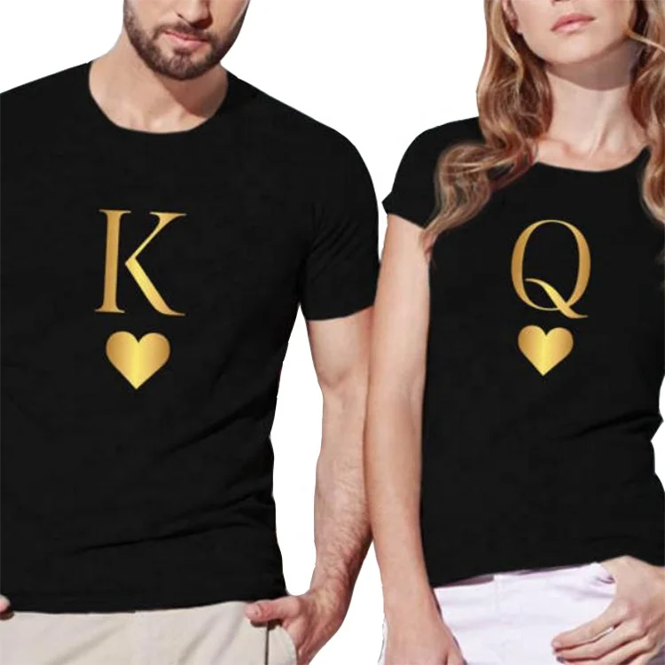 SADI hot sale fashion lovers shirt matching couple t shirts sets Q K heart printed black white gray short T-shirts