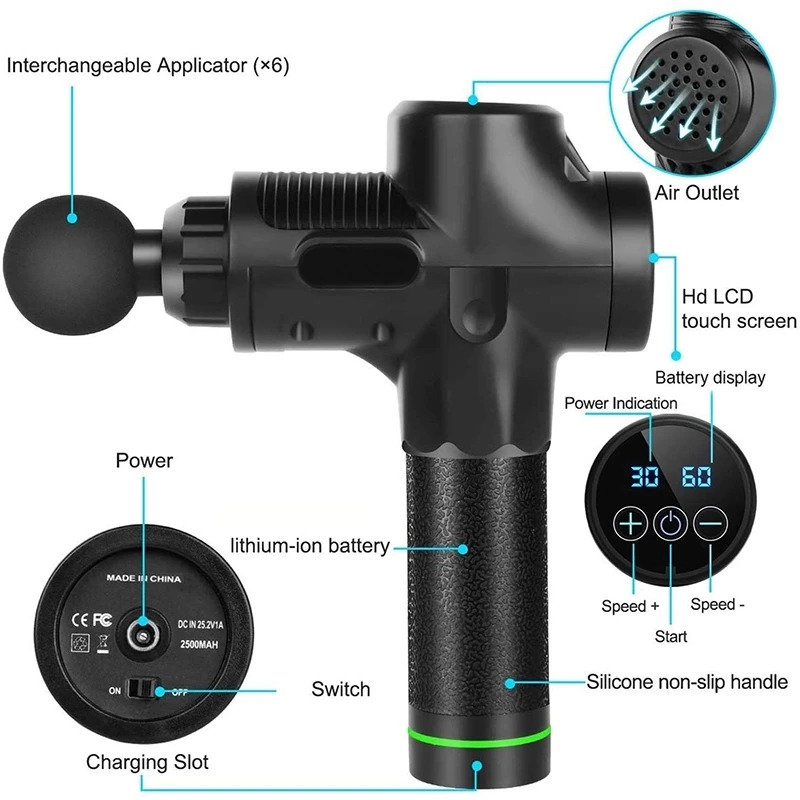 
Welcome Dropshipping 30 Speed 6 Head Attachments Quick Rechargeable Cordless Body Vibration Massage Gun 