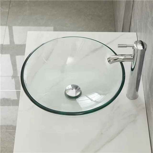 Modern Round Bowl Vanity Sinks Cheap bathroom vessel tempered glass sink wash basin