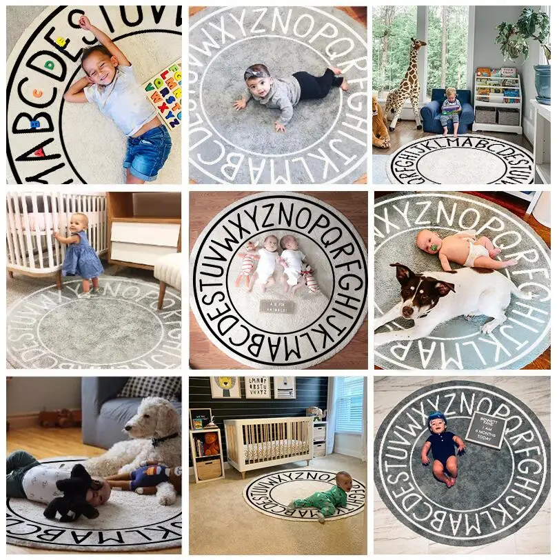 Rainbow Round Kids Play Rug Alphabet Nursery Area Rug Extra Large Soft Crawling Play Mat for Children Toddlers Bedroom