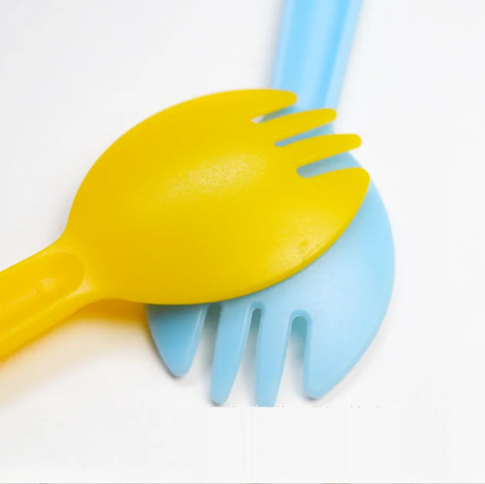100pcs/pack 115mm Small Disposable Colorful Plastic Fork Spoon for Ice Cream Dessert Cake Independent Packaging
