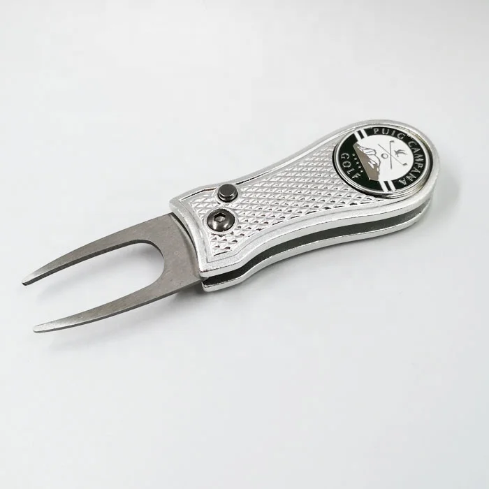 Оптовая продажа высокое качество инструмент для гольфа с логотипом на заказ металлический из цинкового сплава ремонта вилка поля