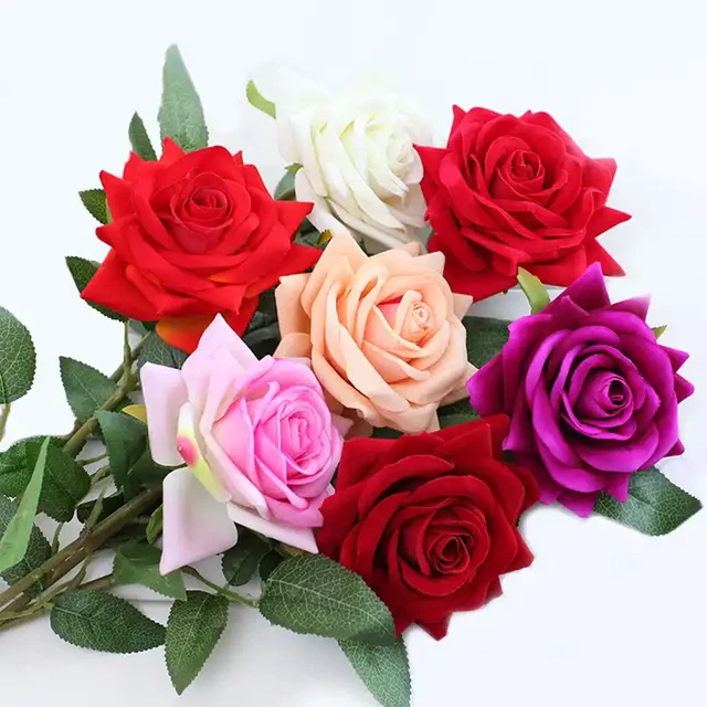 Хит продаж одиночные бархатные искусственные цветы свадебные украшения длинный стебель красная роза украшение для гостиной ресторана