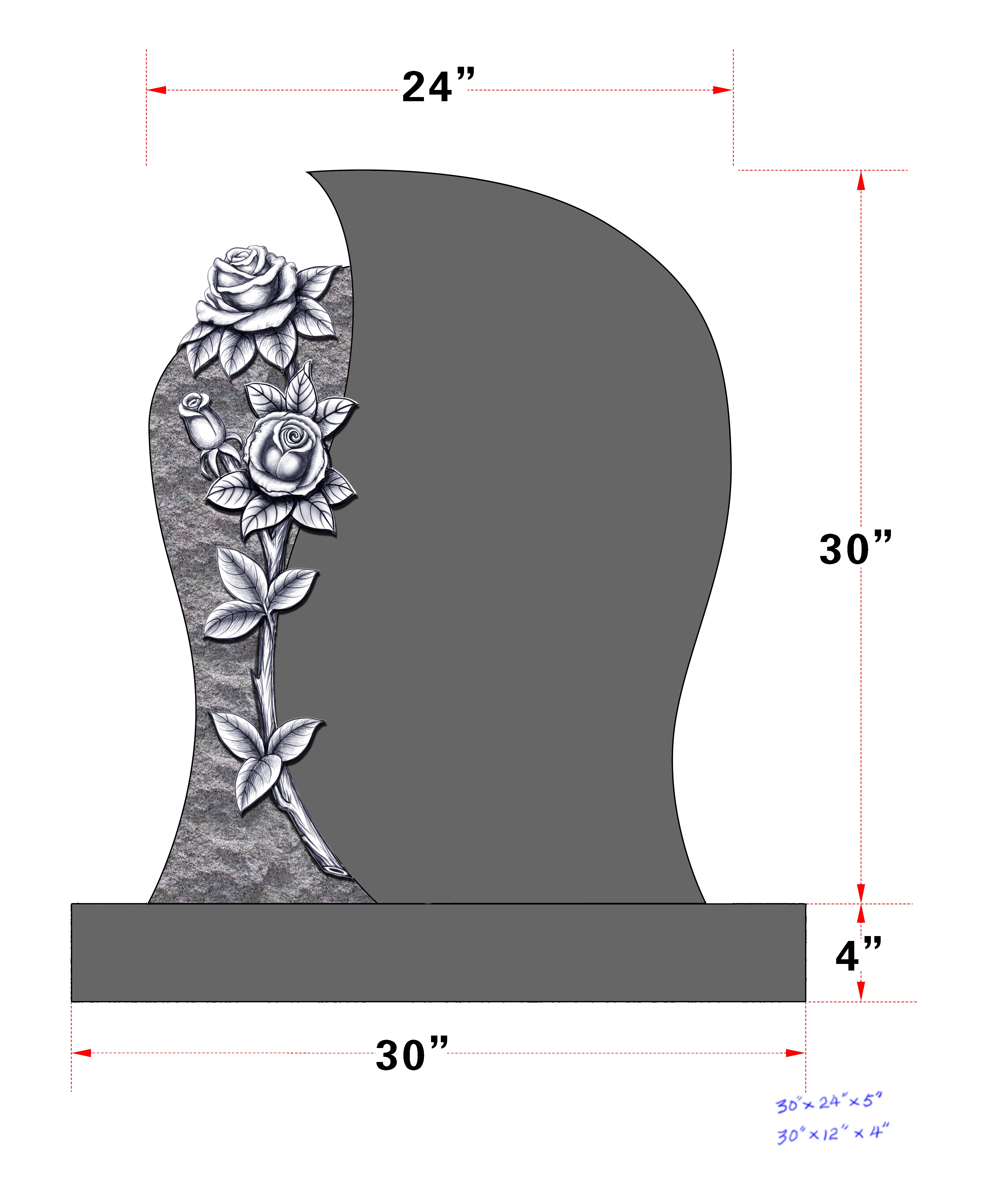 Custom Chinese Design Cemetery Heart Shape Blue Pearl Granite Headstone With Flower