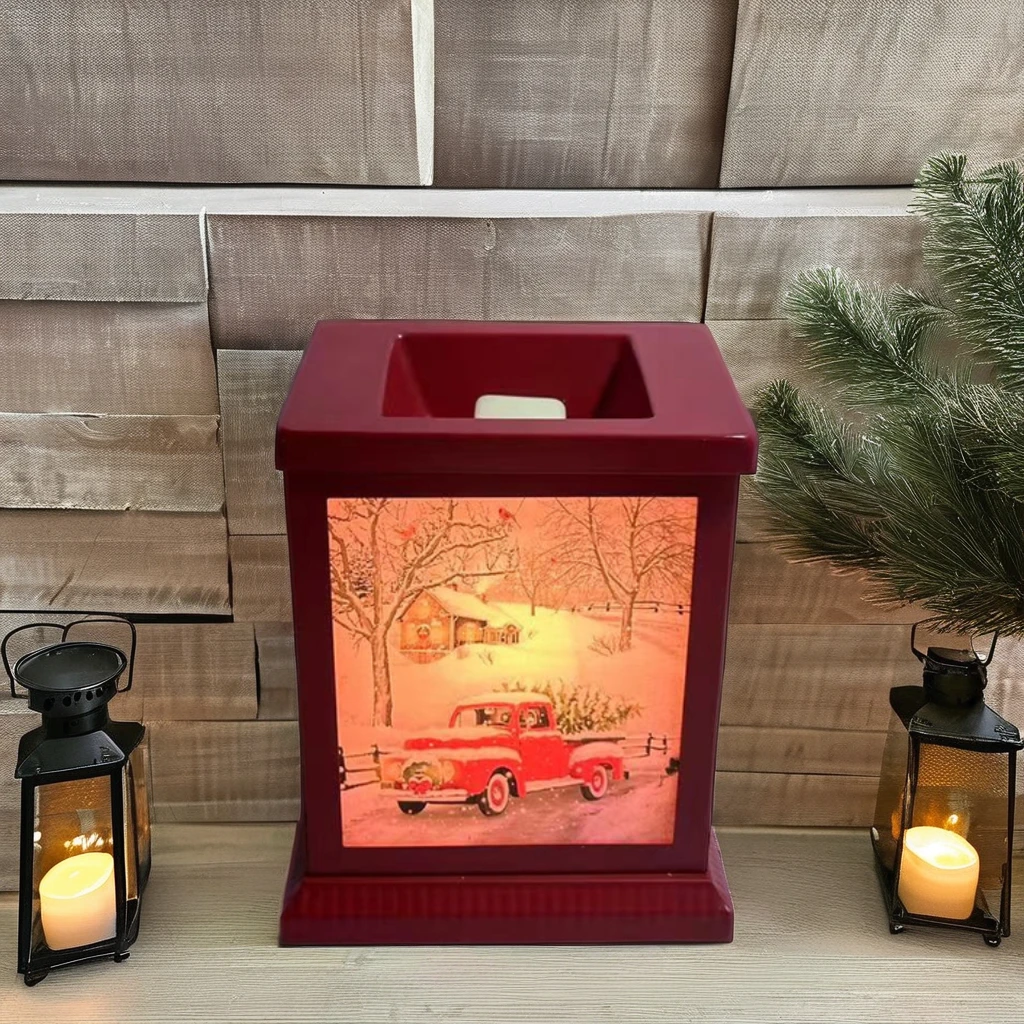 US UK Standard Christmas Truck Candle Warmer Electric Farmhouse Cock Metal Wax Burner with Tabletop Light Lantern Scented Wax