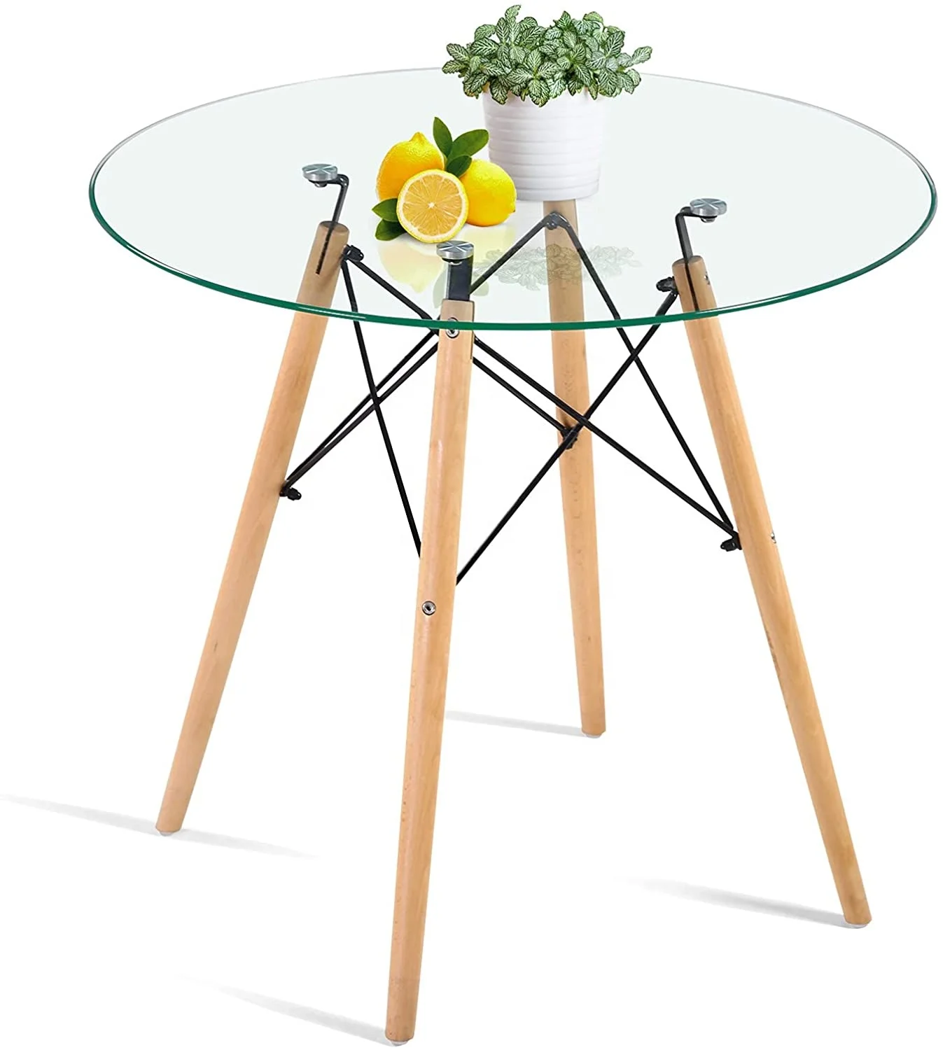 80cm round tempered glass dining table