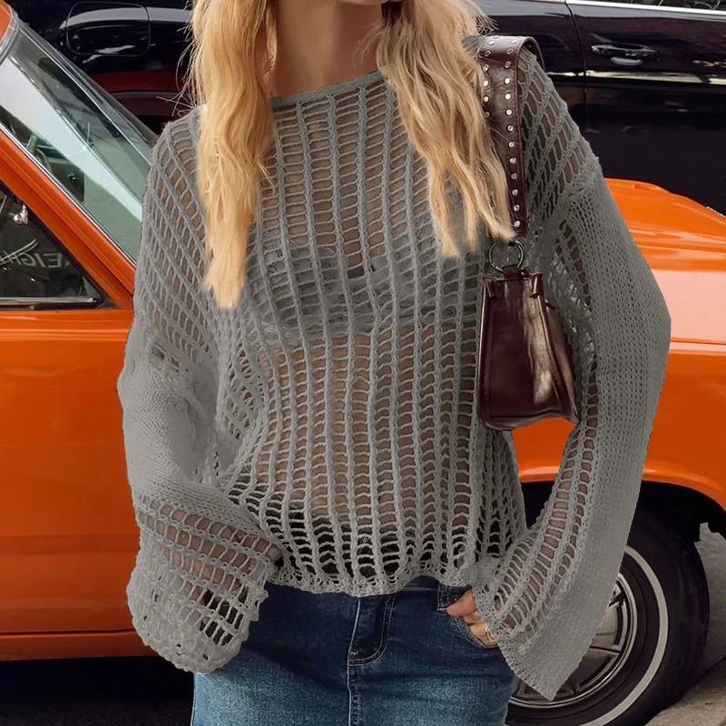 King Mcgreen star New arrival Hand hook hoodie, beach hollowed out holiday knit sweater women long sleeved sun protection shirt