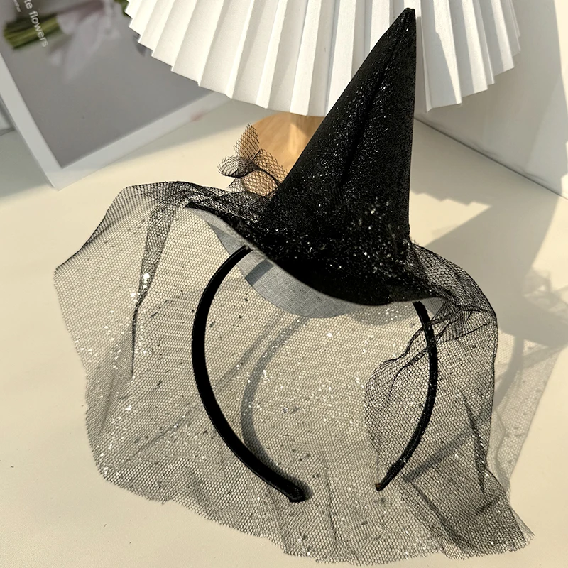 Halloween Party Cosplay hairhoop Mini Witch Hat hairband sparkling With Veil girls hair accessories women Headband
