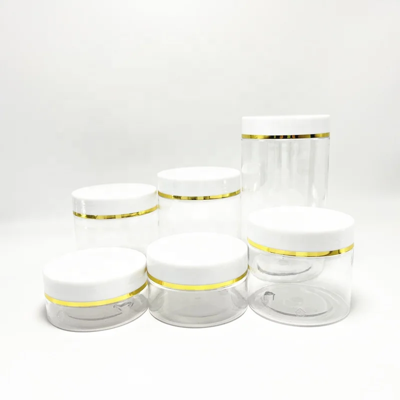 IBELONG 50ml 100ml 4 OZ 150ml 8oz 250ml 500ml Empty Clear PET Plastic Jars for Food Packaging with White Lid with Gold Rim