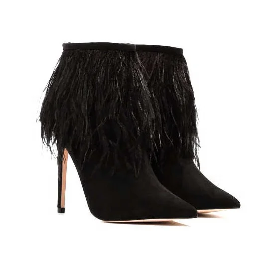 Anmairon on sale feather design women boots pointed toe high heel ankle boots