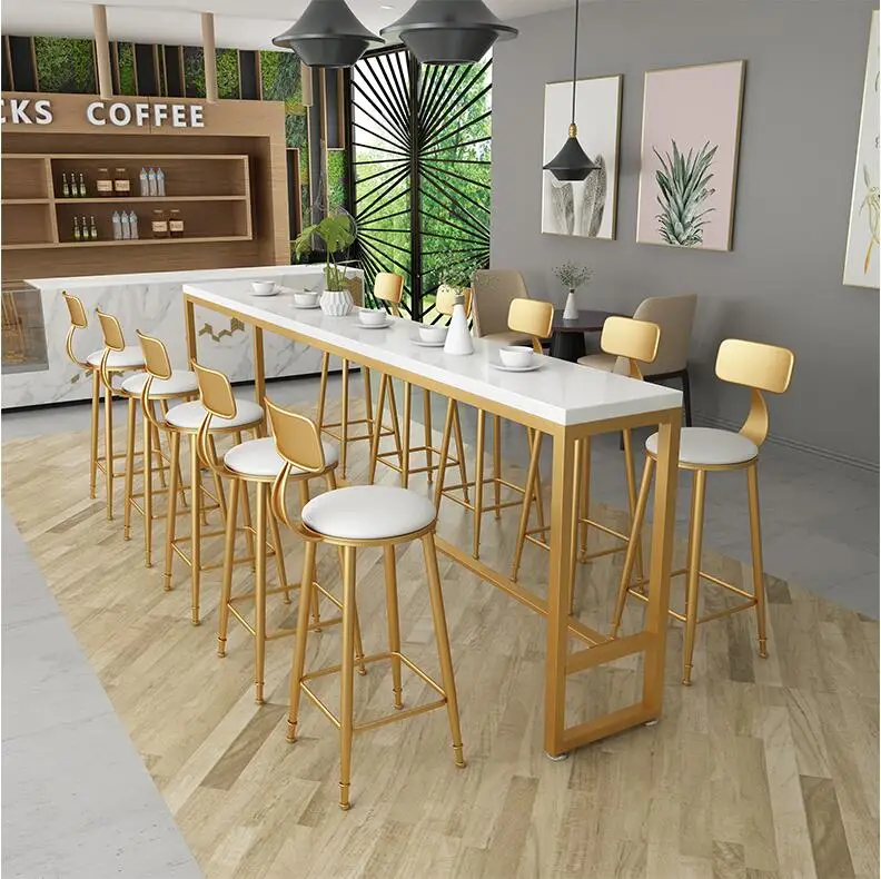 
Multi size Simple bar table and chair combination of modern simple iron art solid wood living room bar casual high table 
