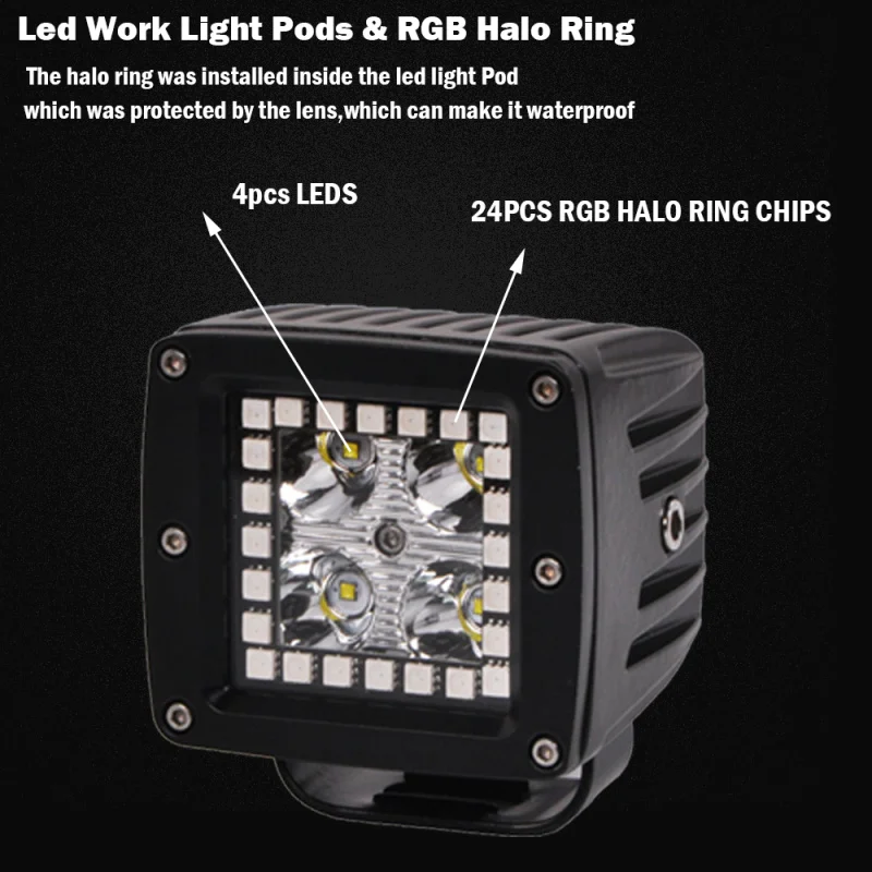 Цветная (RGB) гало кольца 3 дюймов заподлицо Cube rgb led свет pod изменение