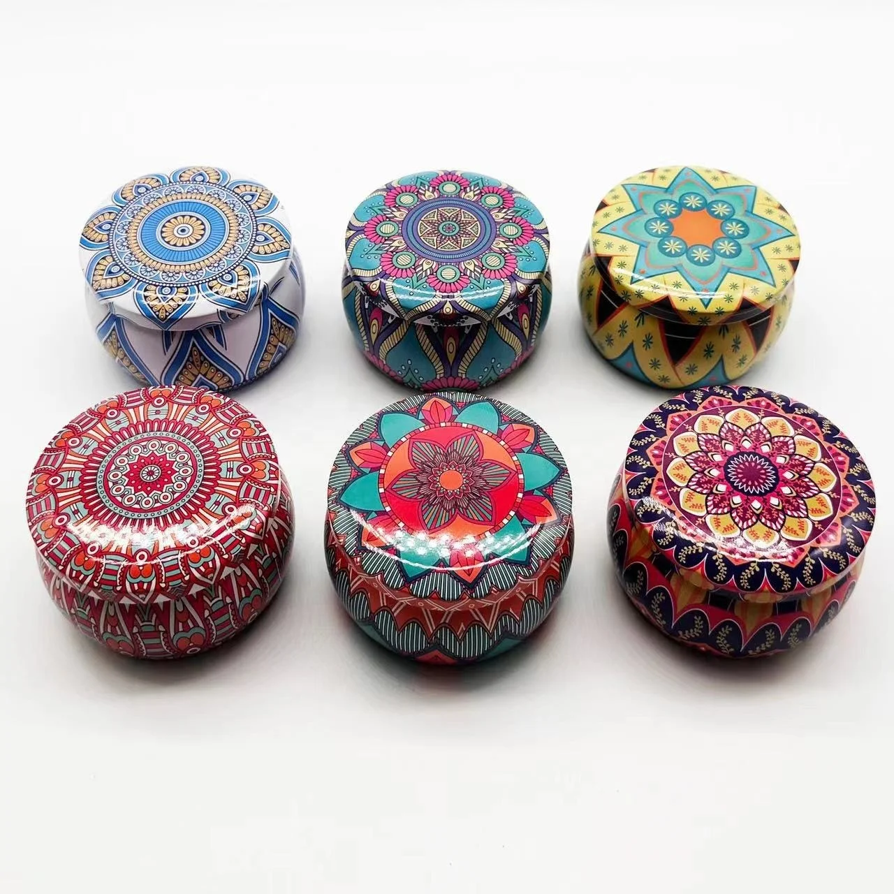 Various Pattern Empty Round Jars Candy Crafts Storage Containers Metal Box 4.4oz Candle Tin Can