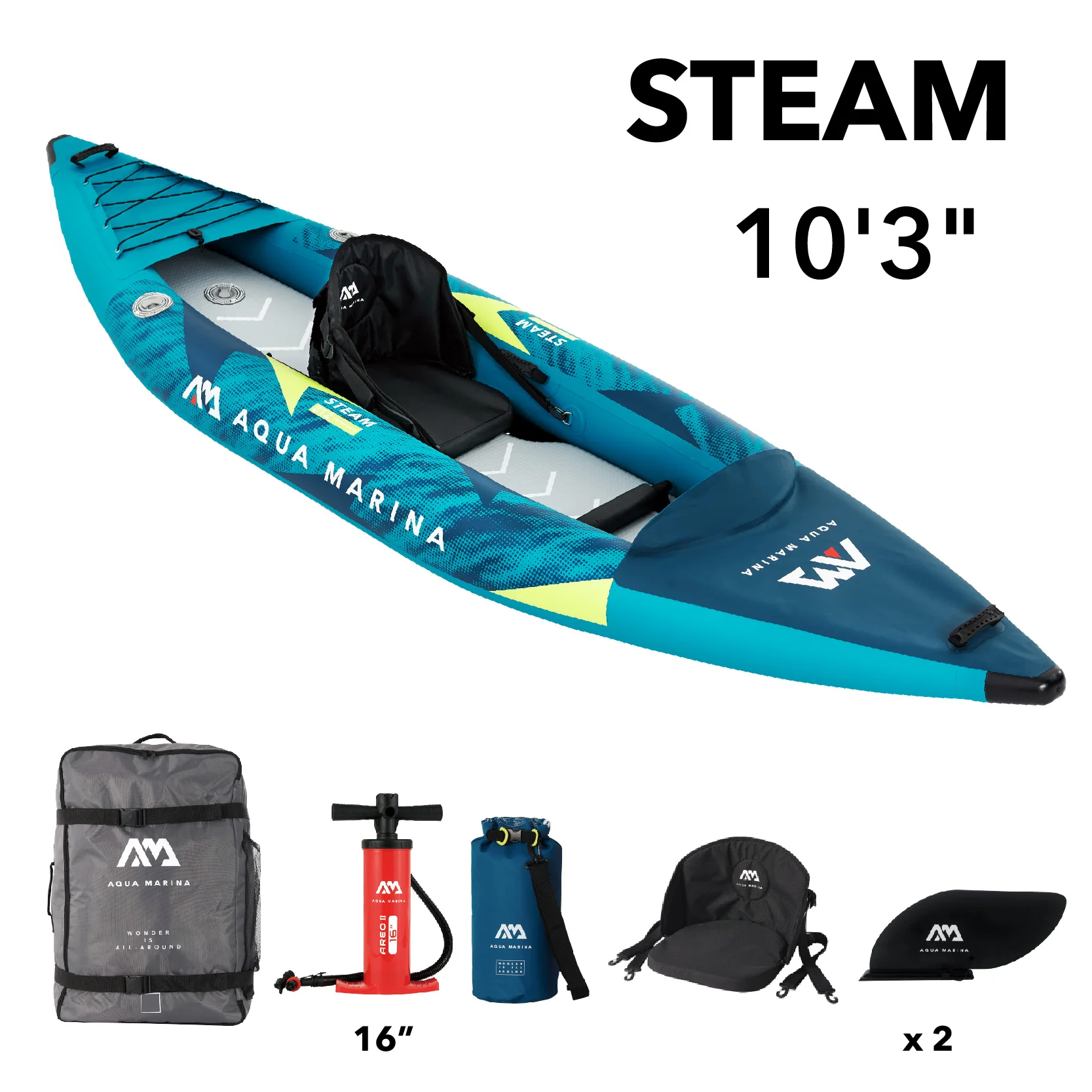 Aqua Marina Steam-312 надувной Универсальный каяк для белой воды на 1 человек. Колода DWF. Усиленный ПВХ.