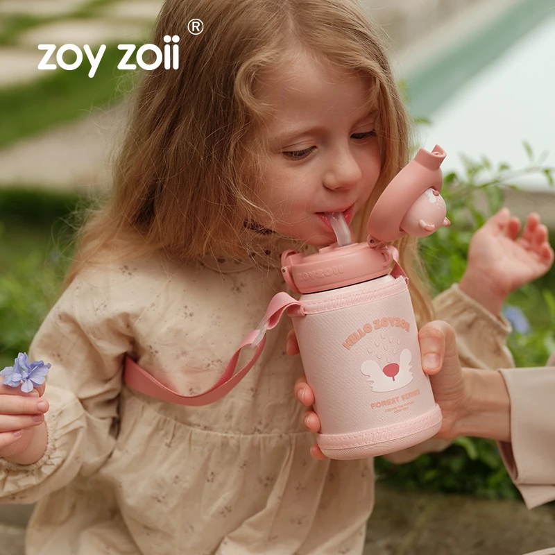 zoyzoii Kids Warmer Cup Stainless Steel Double Wall Thermos Vacuum Flask Supplies With Straw Kids Water Bottle School Students