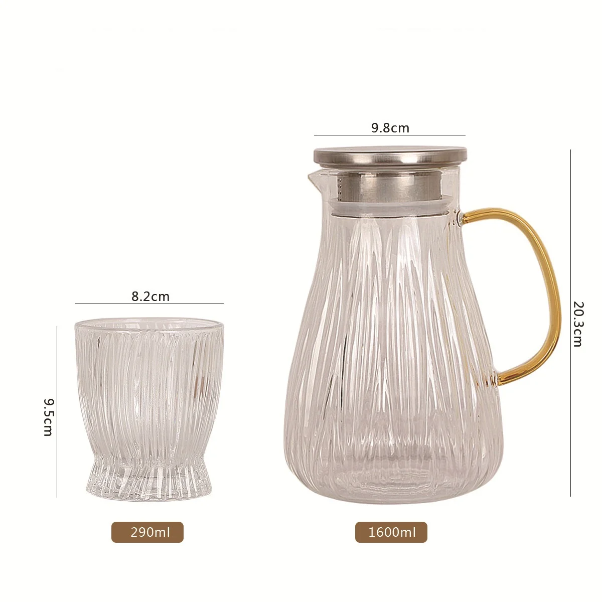 1.6L Clear Striped High Borosilicate Glass Water Pitcher With Lid and Spout Gift Box Glass Water Jug With 4pcs Glass Cups