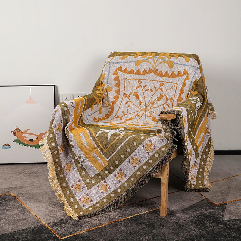 Recycled Cotton Custom Woven Blanket Throw Rugs Bohemian Throw Blanket