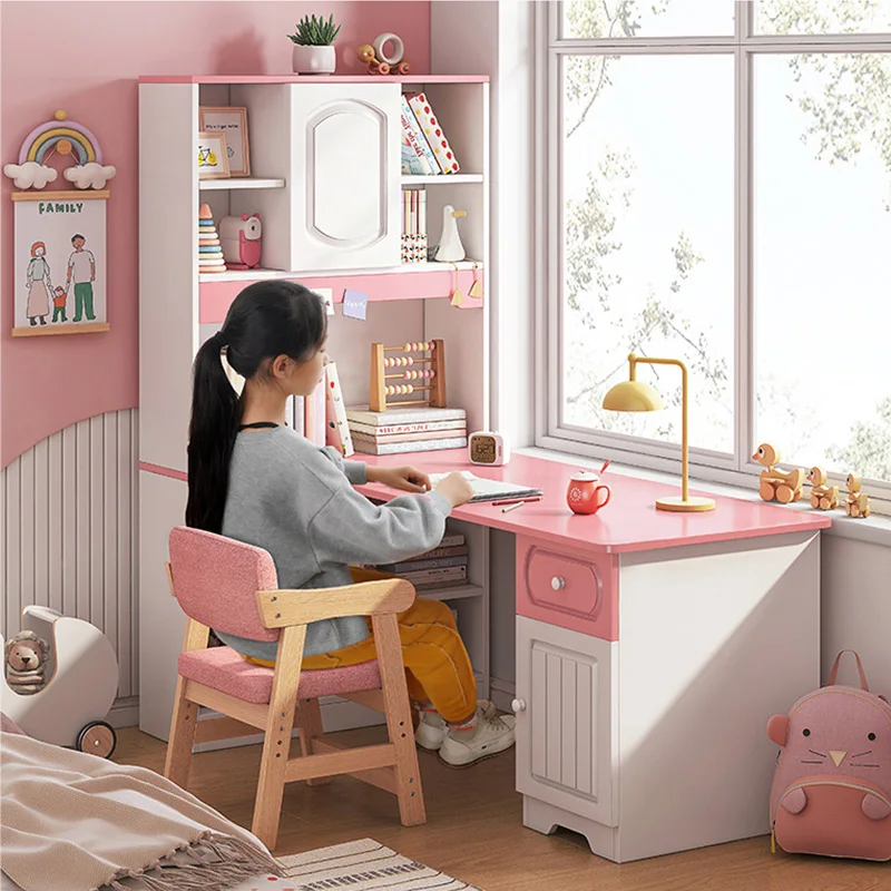 Home Living Room Furniture Writing Computer Desk Simple Wooden with Book Case Cabinet