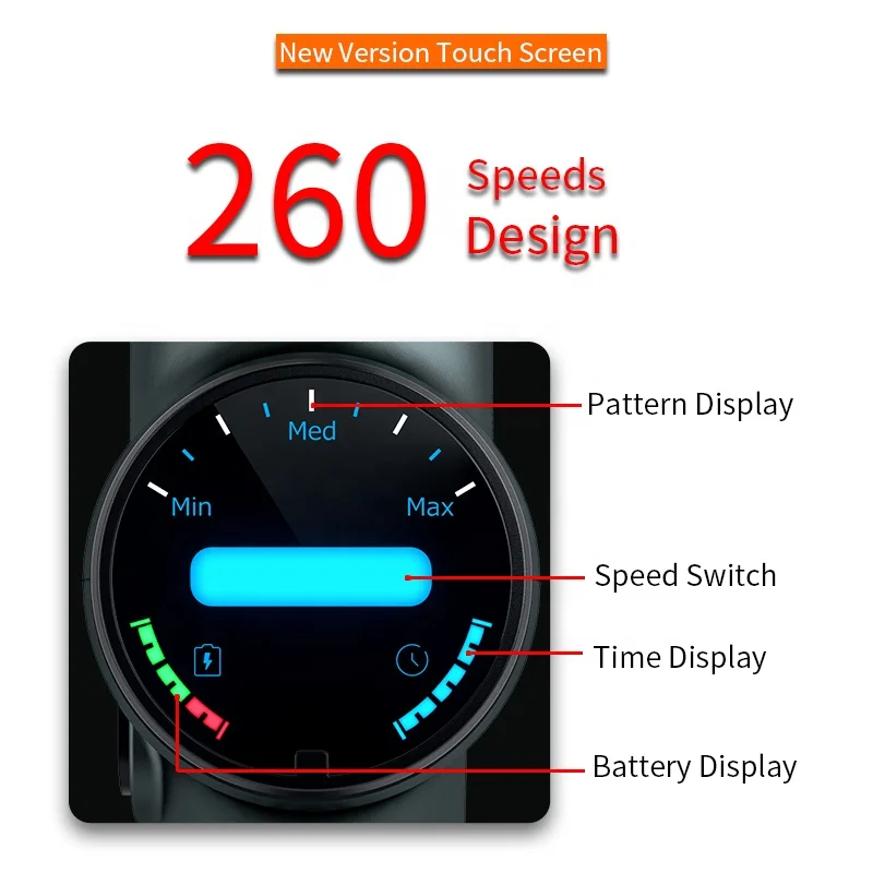 
rechargeable battery cordless deep muscle tissue sports vibration massage gun with LED touch screen 