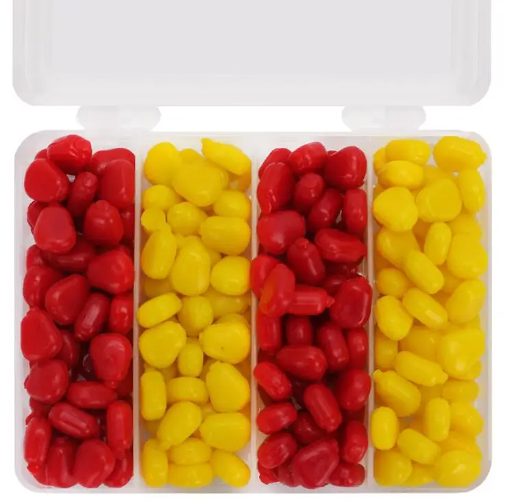 200pcs/Lot Soft Carp Bait Fishing Lure Set Floating Corn Flavor Artificial Bait Yellow Red with Plastic Box