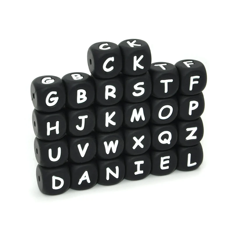Custom 10mm 12mm Cube 26 Silicon Alphabet Beads Colorful Alphabet Letter Bead
