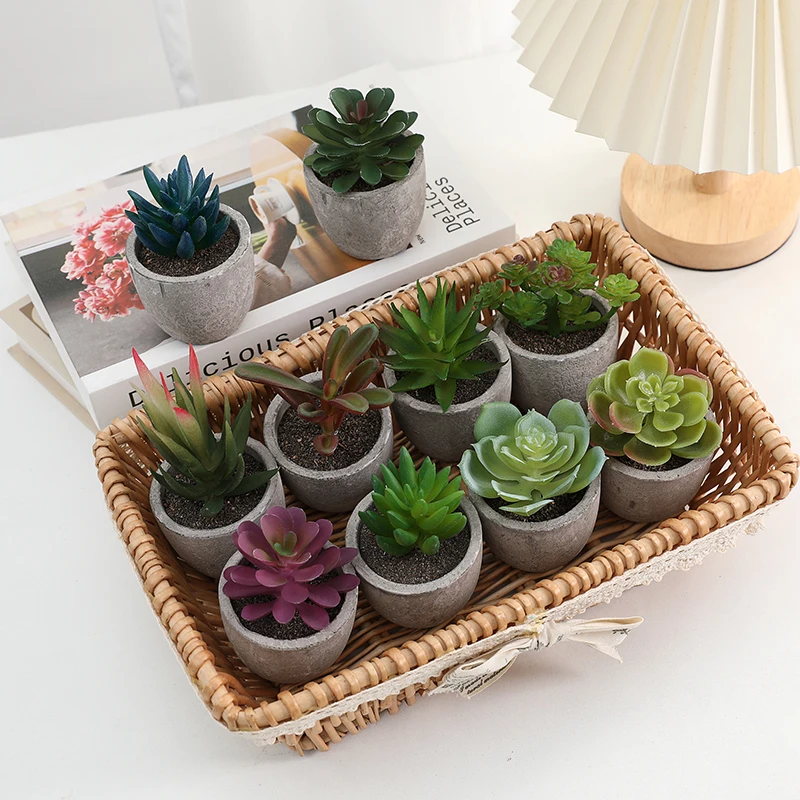 Mini Artificial Succulents DIY Meaty Artificial Plants Paper Pulp Vase for Artificial Greenery