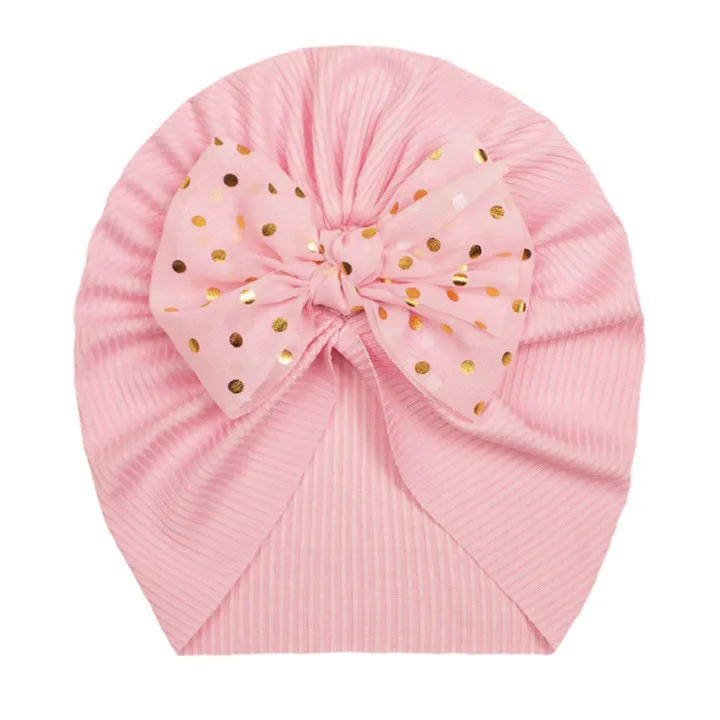 Hot Solid Color Beanies Head Wraps Kids Turban Lovely Shiny Bowknot Baby Headbands