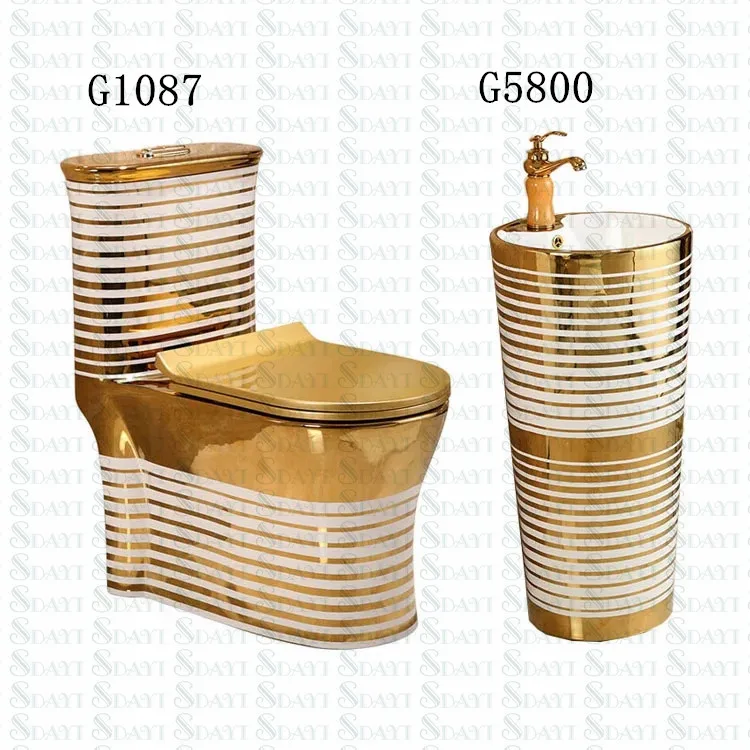 Sanitary Ware Bathroom Golden Toilet Basin Ceramic One Piece Gold Color Wc