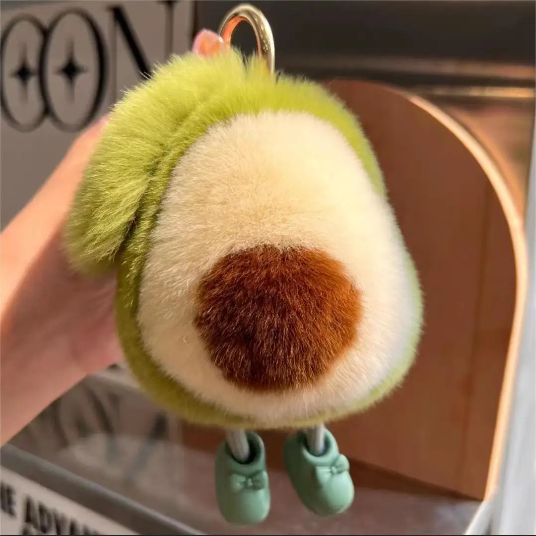 Xun Xin Stuffed Avocado Fruit Soft Plush Toy Rex Rabbit Fur Kawaii Avocado Shaped Keychain For Women Car keys And Bag Charms