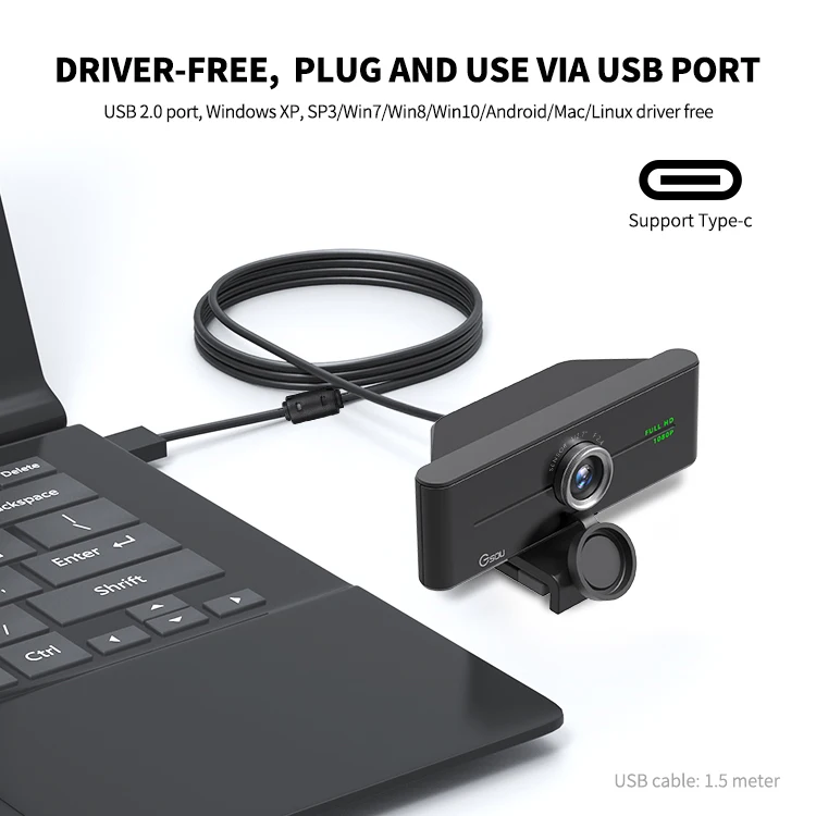 
1080P Web Camera HD Webcam with Microphone & Privacy Cover, 2021 Gsou USB Computer Camera, 77 degree Wide Angle for Zoom Skype 