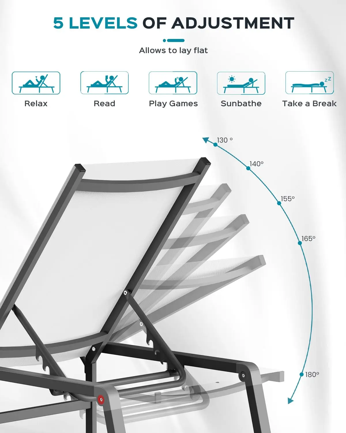 Multi-position Portable Stylish Sun Lounger Chair Adjustable Aluminum Recliner Sun Lounger Beach