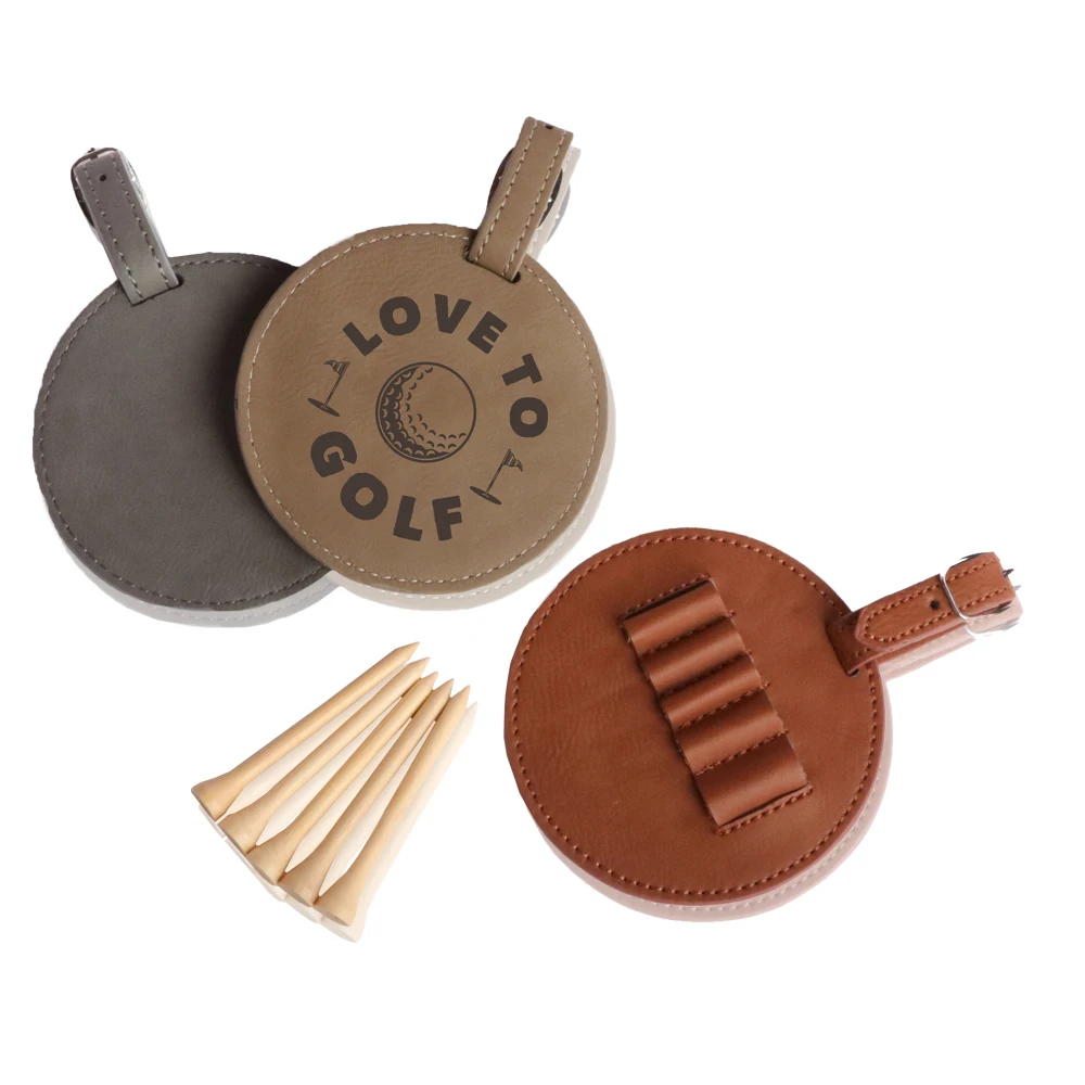 Factory Wholesale Luxury Gift Golf Tee Holder Golf Accessories Pouch Bag Belt Clip Tag Portable PU Leather Tee Holder