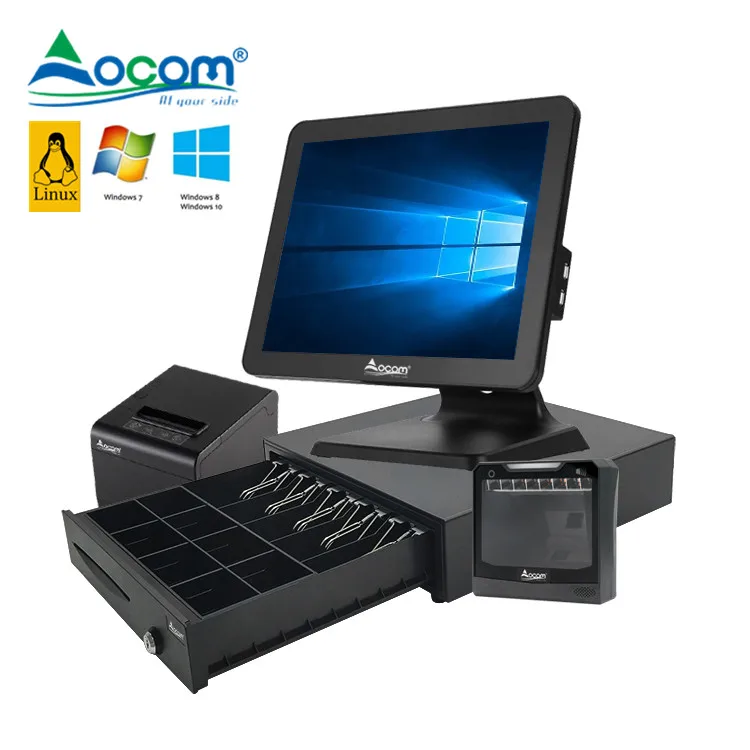OCOM POS-1519 Дешевые 15 дюймов двойной сенсорный экран касса Розничная оконные рамы все в одном Pos системы для продажи
