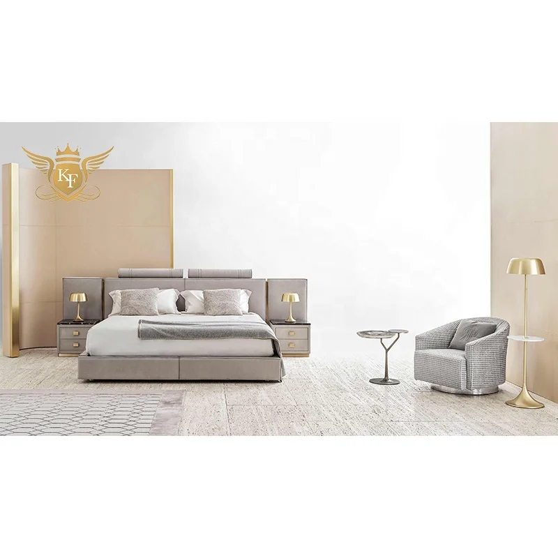 Foshan factory King queen leather bed 1.8 m double bed furniture bedroom set furniture with nice quality made in china