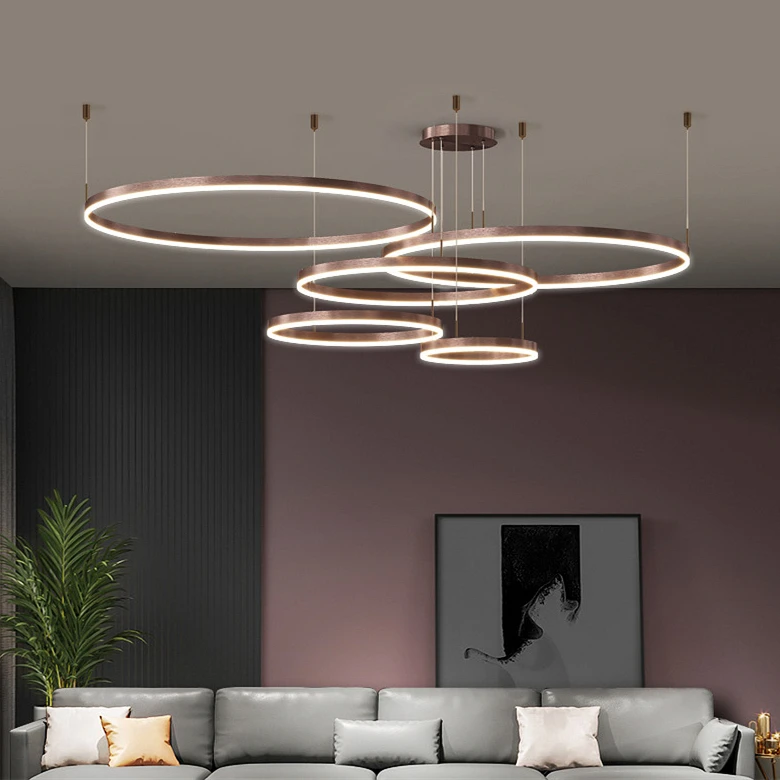 Simple Hanging Ceiling Pendant Light Circle Ring Gold Luxury Modern Led Chandelier For Living Room