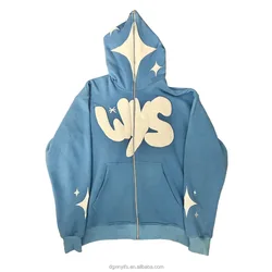 Custom Manufacturer Y2K Men French Terry 100% Cotton Low Minimum Oversized 3D Logo Full Face All Zip Up Hoodie Puff Print