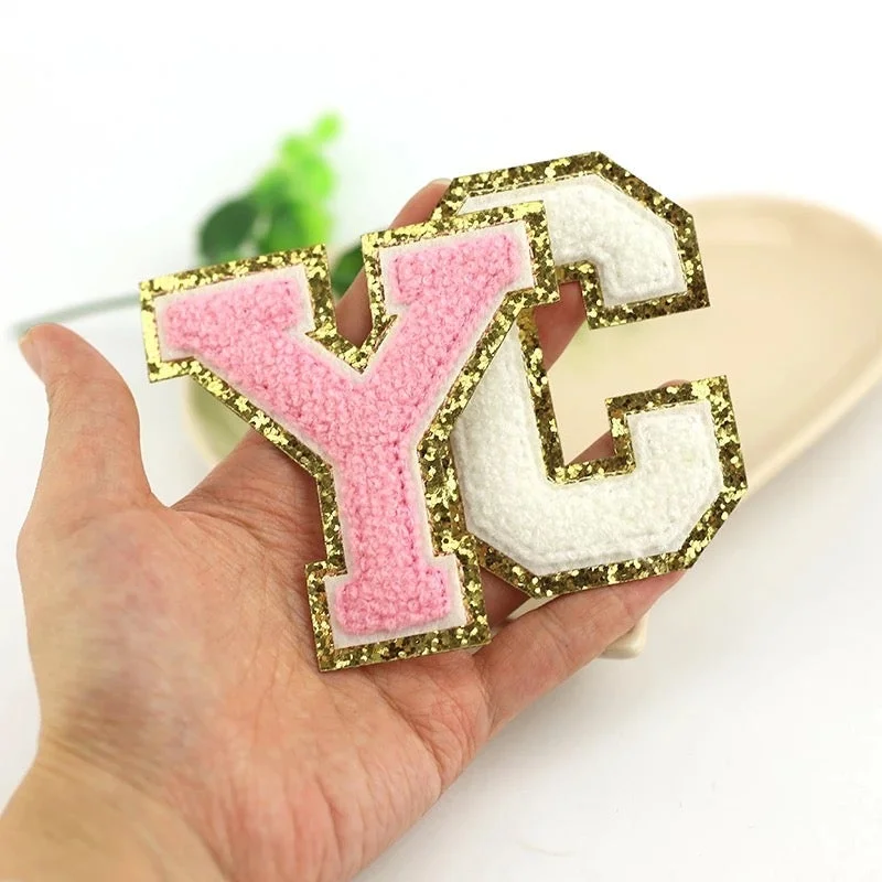 Multicolor embroidered patch reversible customized brand chenille adhesive letter patches for hoodie