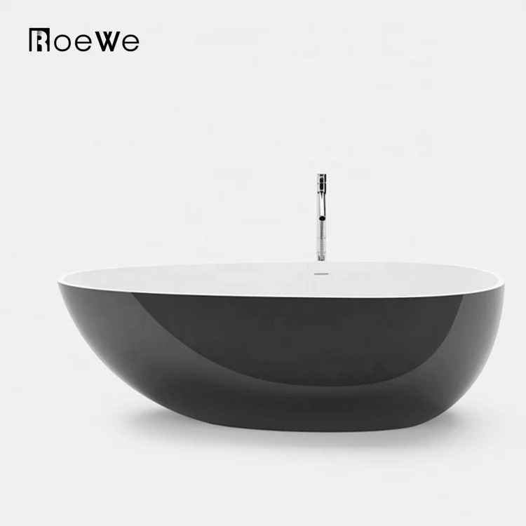 67 inch black artificial marble bath tub, bathroom oval cast stone resin solid surface free stand bathtub