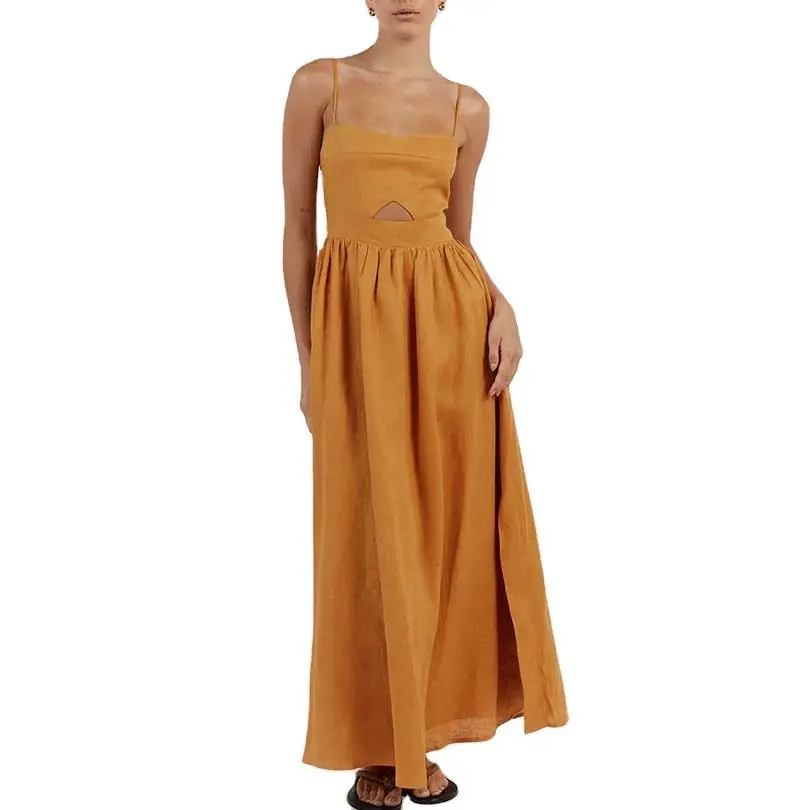 Summer Suspender High Waist Short Dresses Ruched Bodice Sleeveless Deep V Neck Loose Solid Color Midi Causal Dress