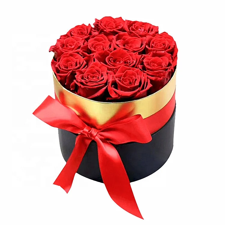Wholesale A grade long lasting flower red preserved roses in round gift box