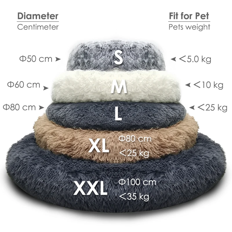 Faux Fur Pet Comfortable Washable Super Soft handmade Donut Pet Dog Bed for Large dog Warm Round Customized Fluffy Plush Dog Bed